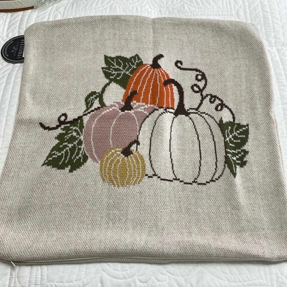 Blessings, knitted pumpkin pillowcase